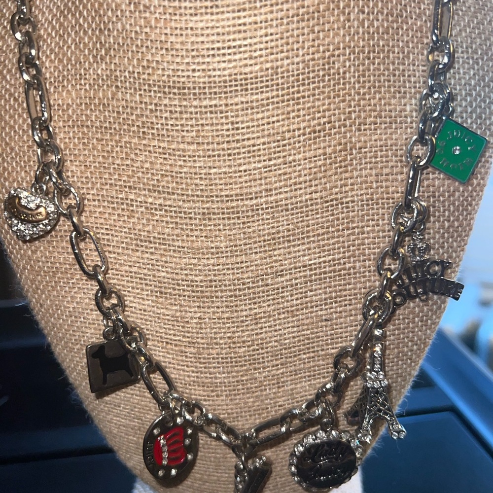 Juicy Couture Silver Charm Necklace with Red Accents